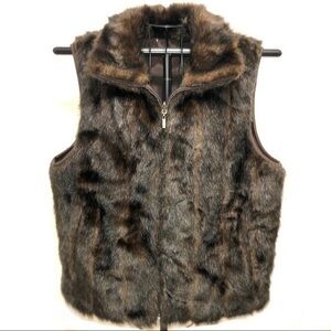 Chocolate brown vegan Faux fur collared vest large